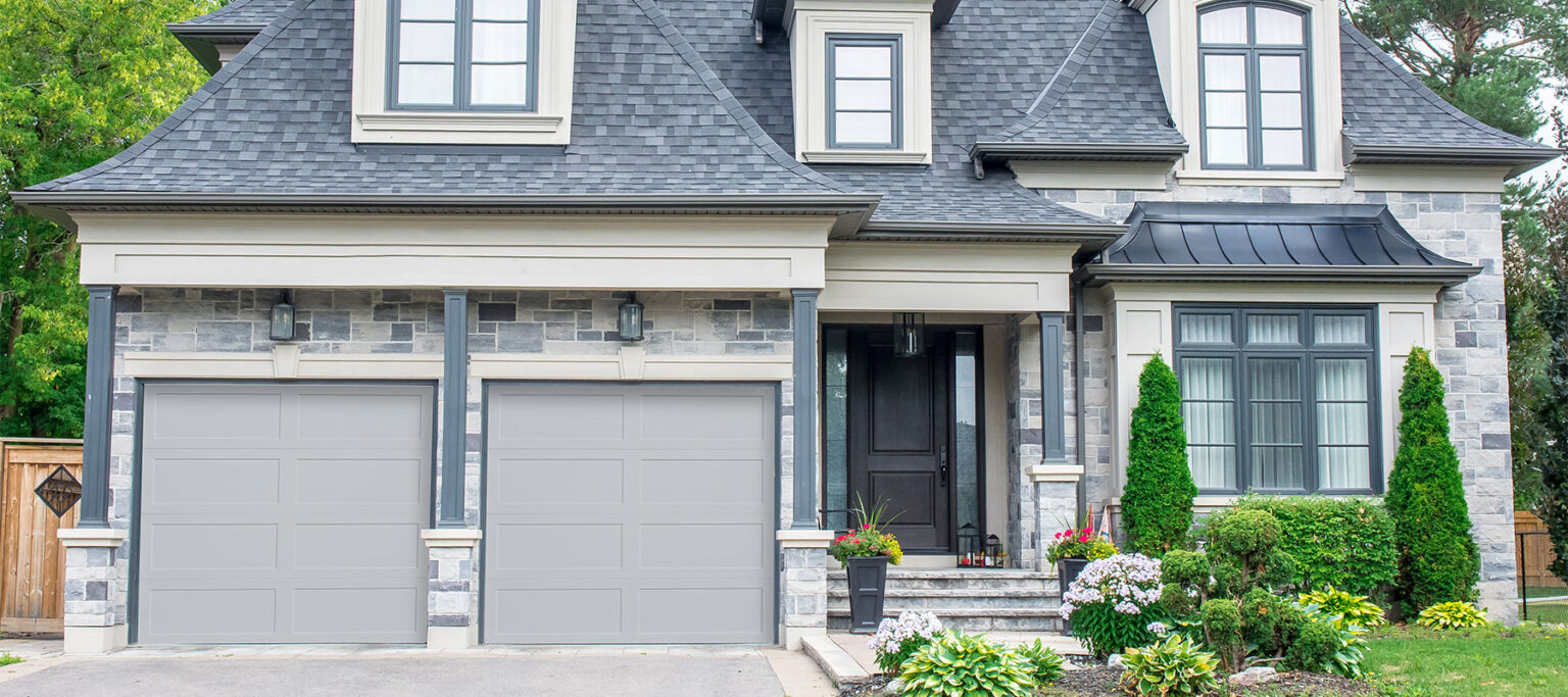 DoorLink 480 long recessed panel garage door in gray
